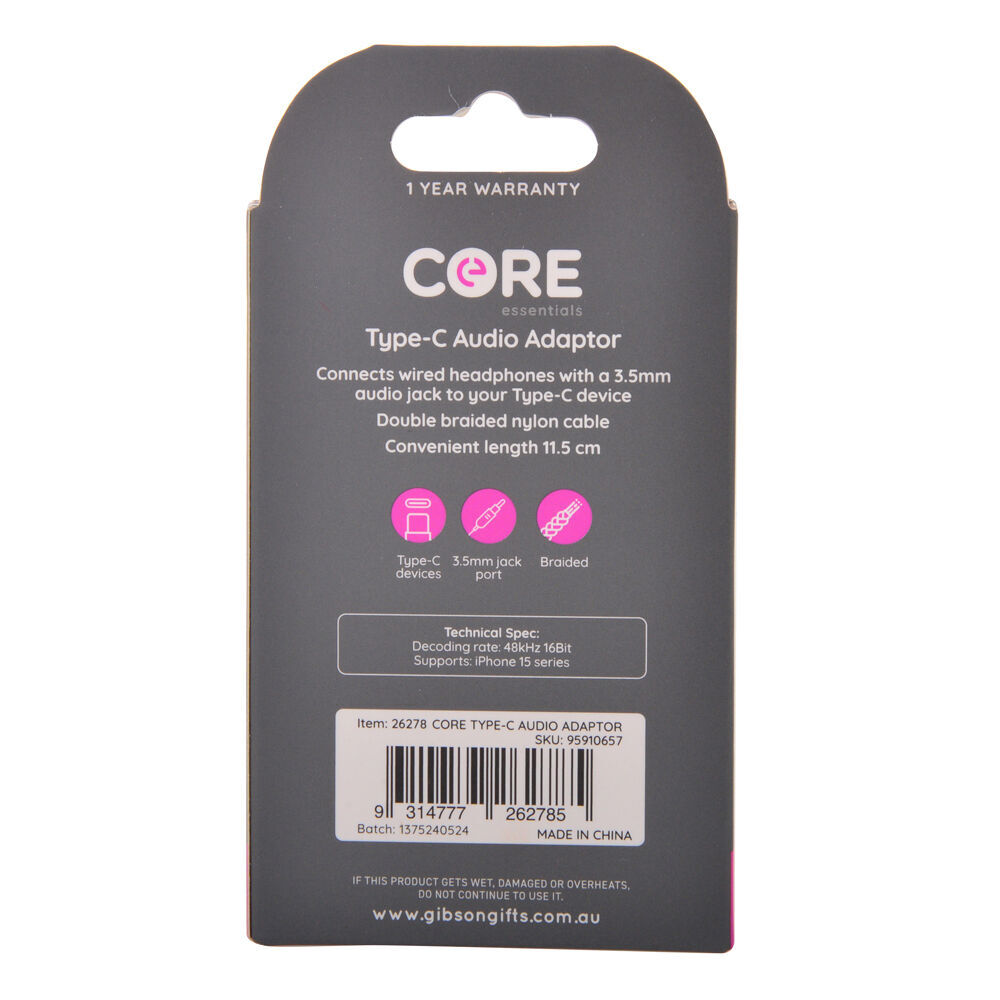 3PK Core Essentials 3.5mm Jack to Type-C Audio Adaptor - Black