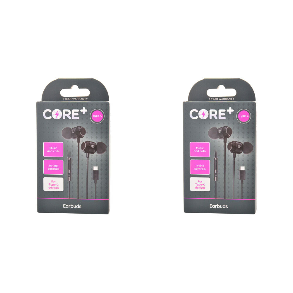 2PK Core Type-C In-Ear Earphones/Earbuds Wired w/ Mic 1.2m - Black