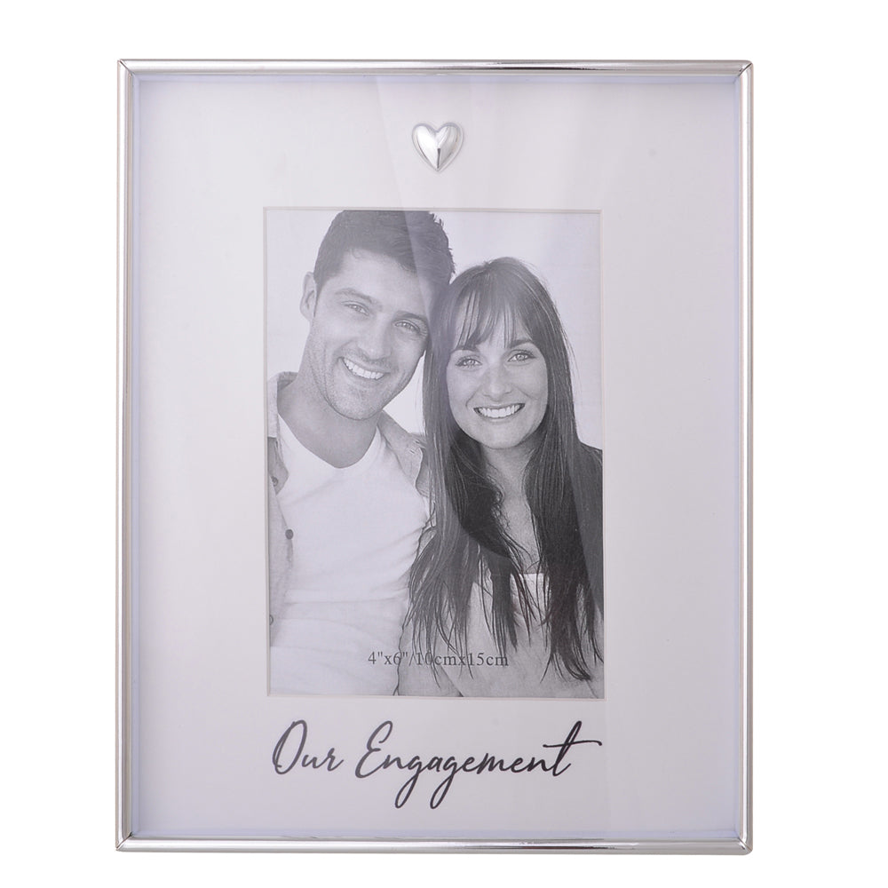 2PK Gibson Gifts Love Heart Engagement 4x6'' Photo Frame Rectangle Silver