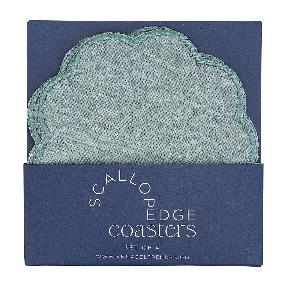 8pc Annabel Trends Scallop Edge Stonewashed Coaster Set 10cm - Sage