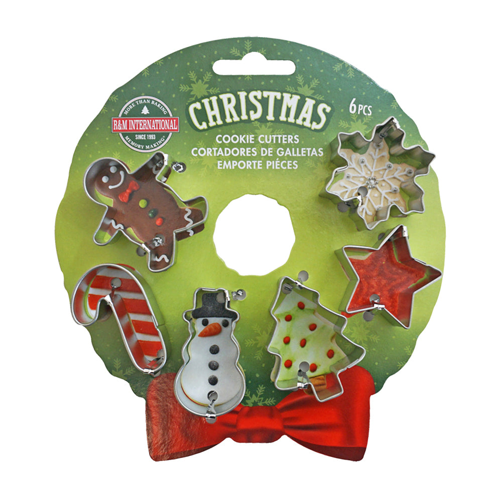 3x 6pc R&M Xmas Tinplated Steel Mini Wreath Cookie Cutter Set - Silver