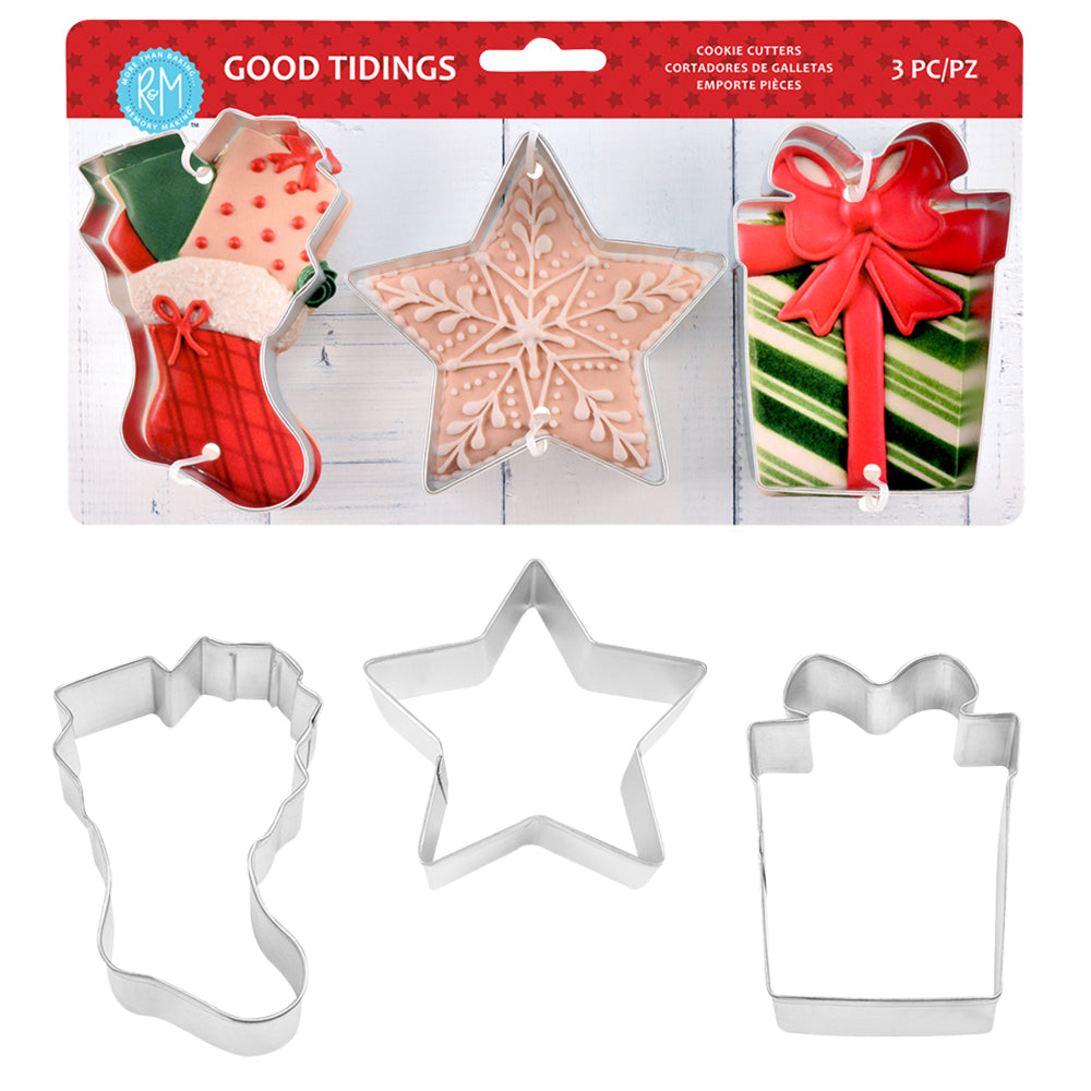 9pc R&M Good Tidings Tinplated Steel Cookie Cutter Set - Silver