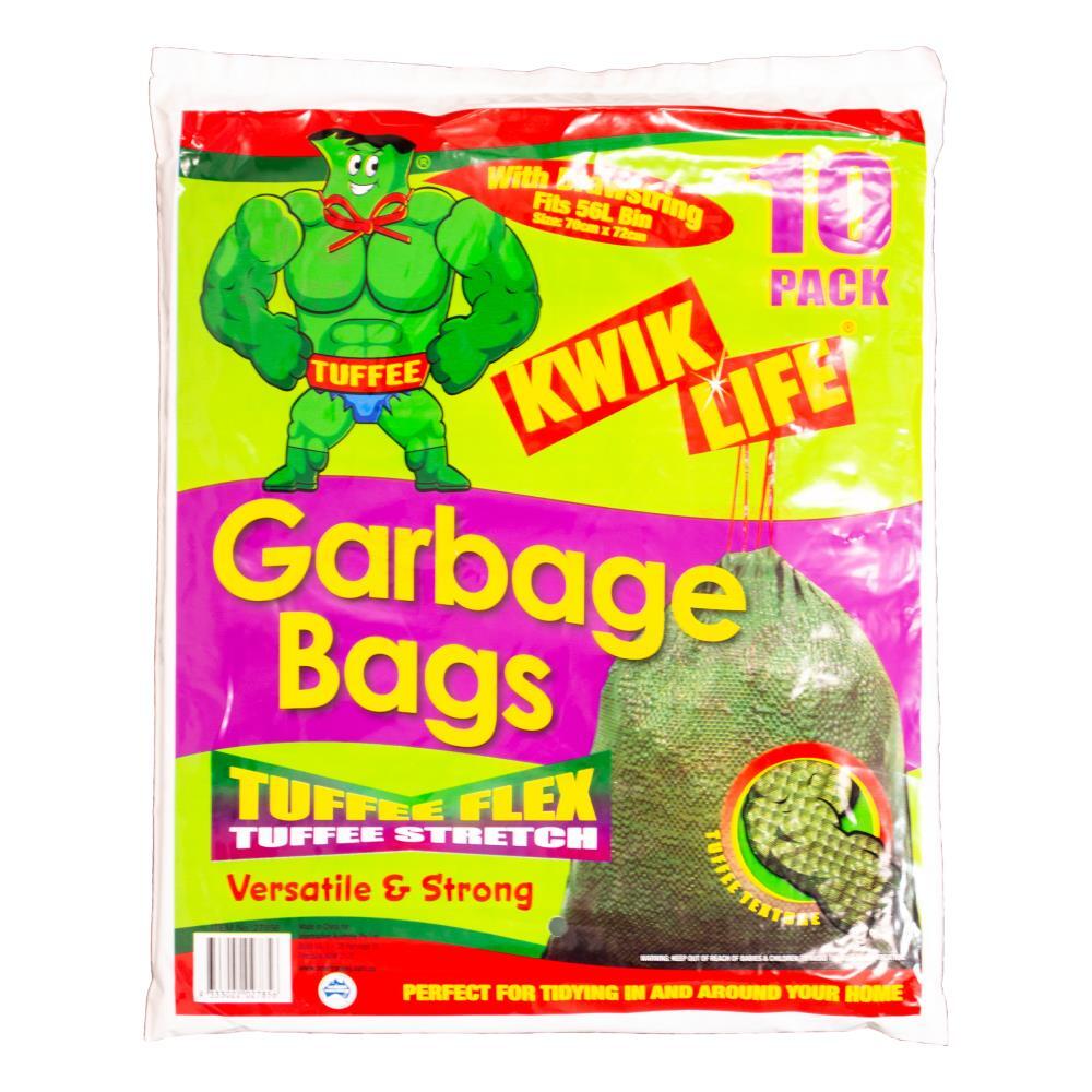 120pc Kwik Life 56L Garbage Bags Drawstring Tidy 70x72cm Black