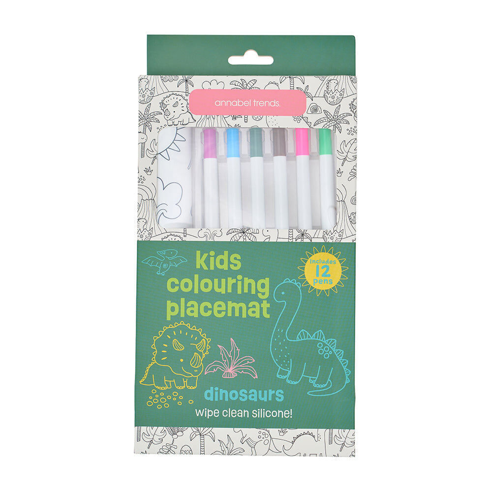 2PK Annabel Trends Silicone Mat w/ Colouring Pens Kids Art 37.5cm Dinosaur