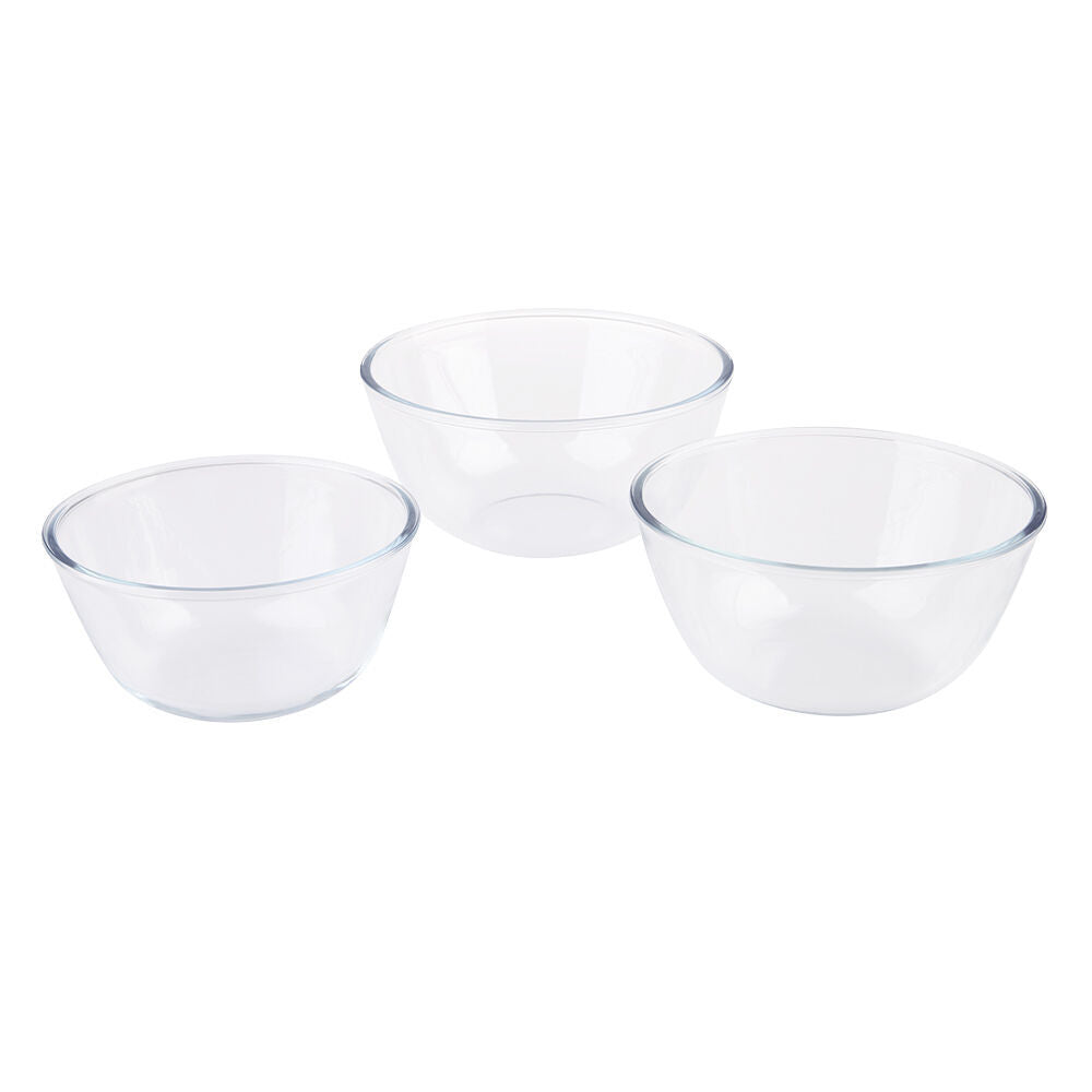 3PK Daily Bake Borosilicate Glass Mixing Bowl 21cm/2L - Clear
