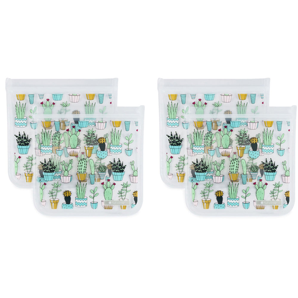 2x 2pc Full Circle Ziptuck Reusable 830ml/8cm Sandwich Bag - Cactus