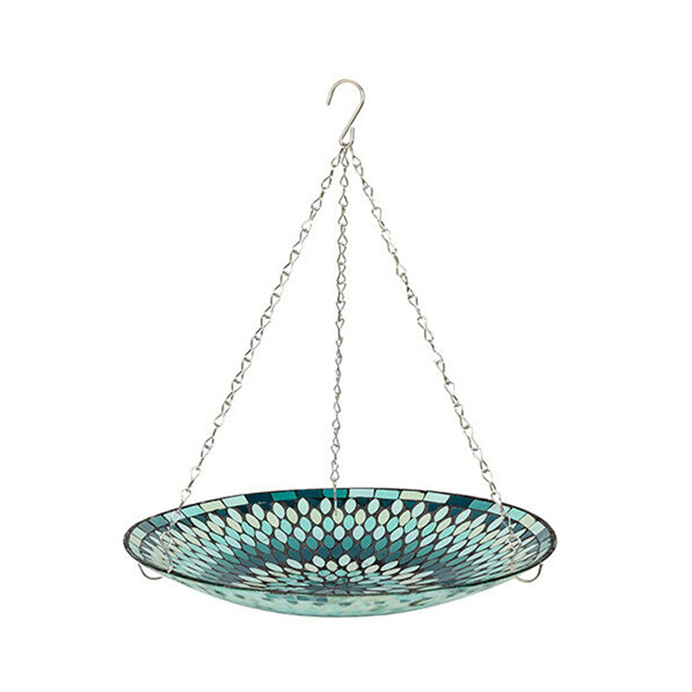 Glass Mosaic Outdoor Garden Hanging Bird Bath 35x5cm Green