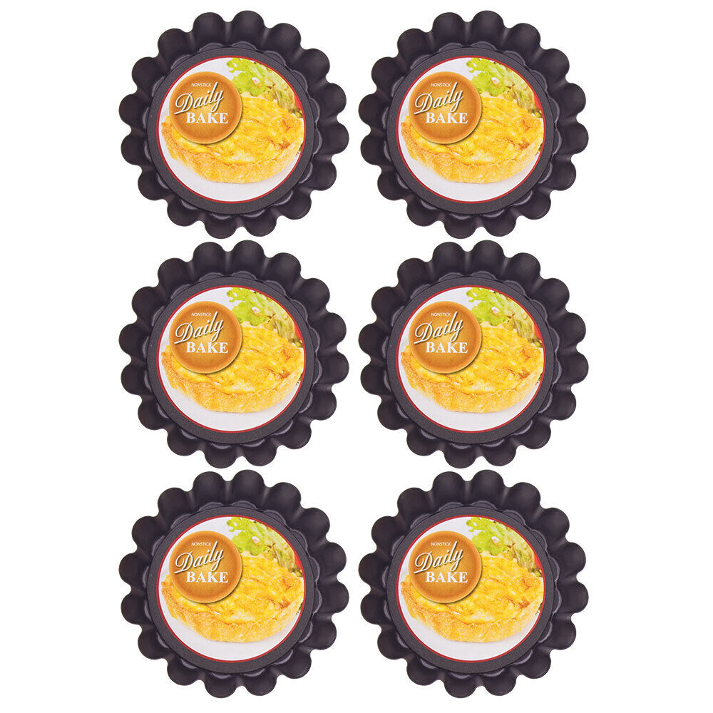 6PK Daily Bake Non-Stick Deep Mini Quiche Pan Bakeware 12x3cm - Black