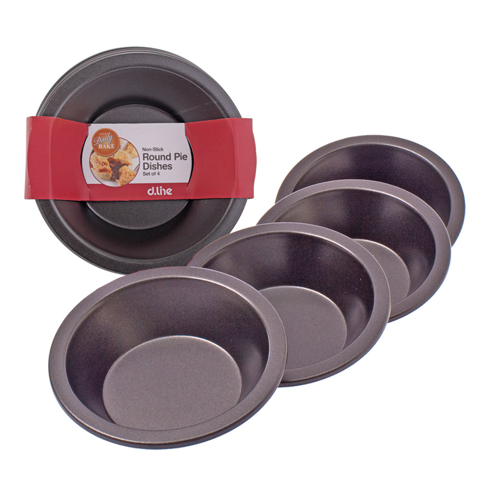 2x 4pc Daily Bake Non-Stick Round Pie Dish Bakeware Set 12cm - Black
