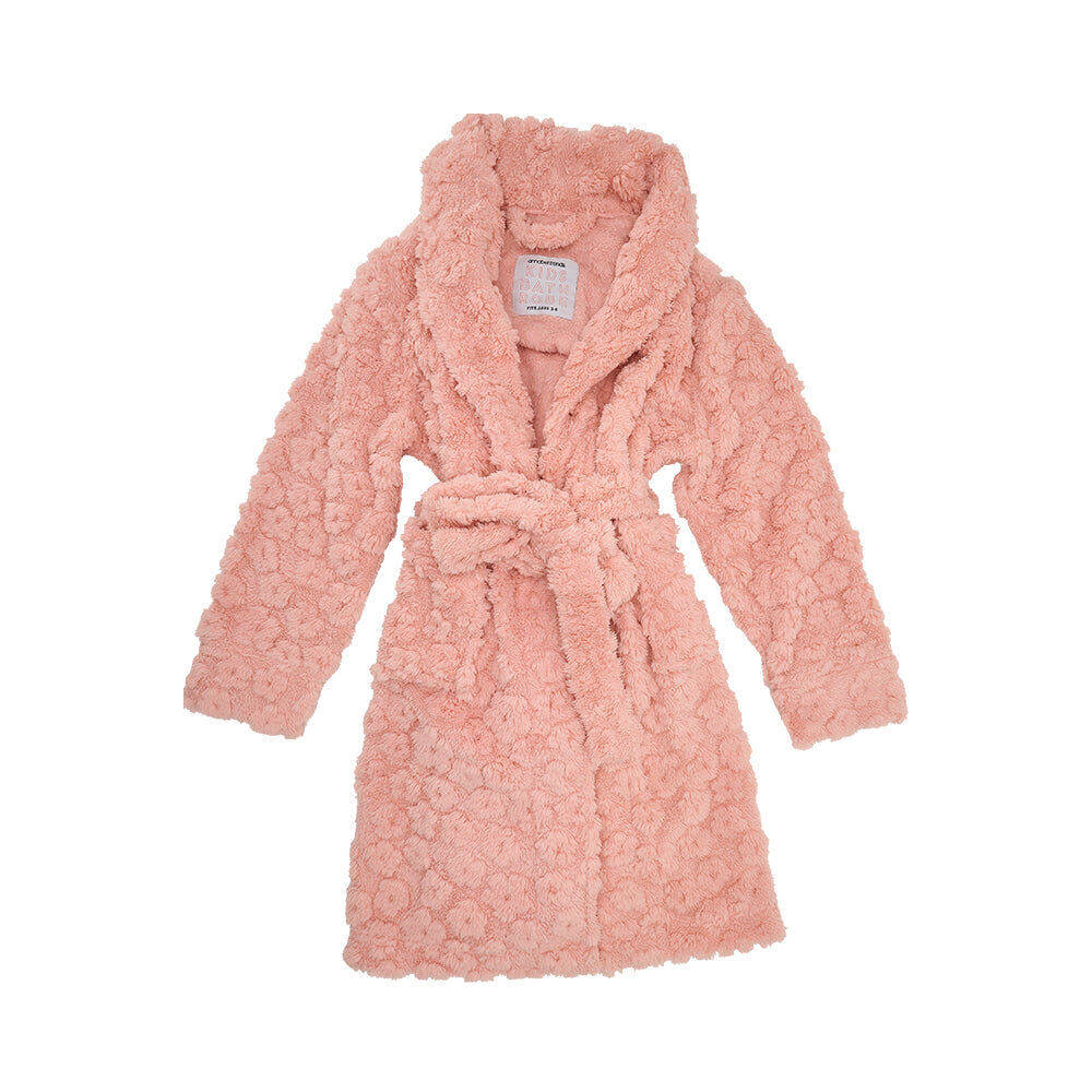 Annabel Trends Kids Bath Robe Embossed Flower Plush Fits Ages 3-7y Pink