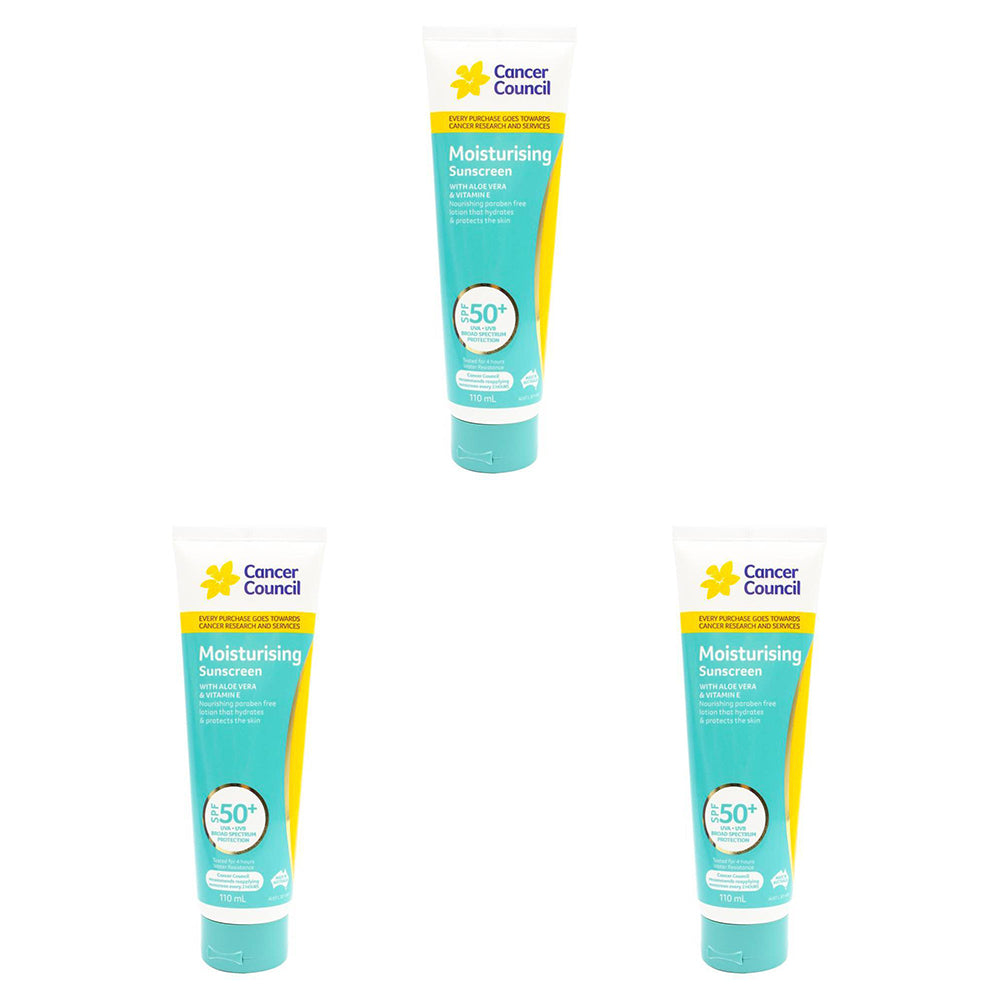3PK Cancer Council 110ml Moisturising Sunscreen SPF50+ Body Lotion