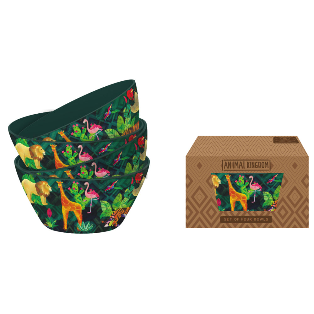 2x 4pc Animal Kingdom Kids/Children Food Dish Soup Bowl 14cm - Green