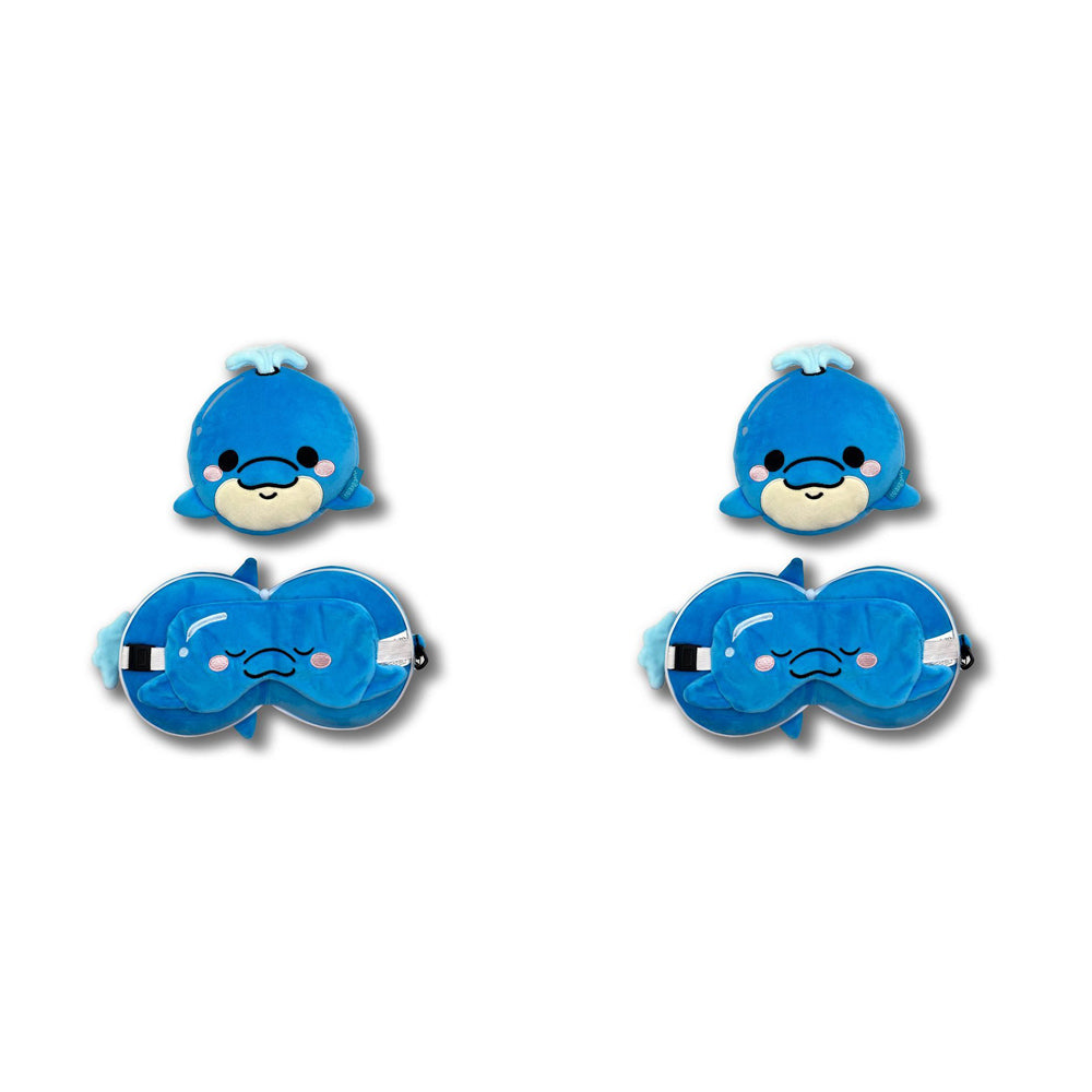 2x 2pc Relaxeazzz Dolphin Pillow Plush & Sleeping Eye Mask - Blue