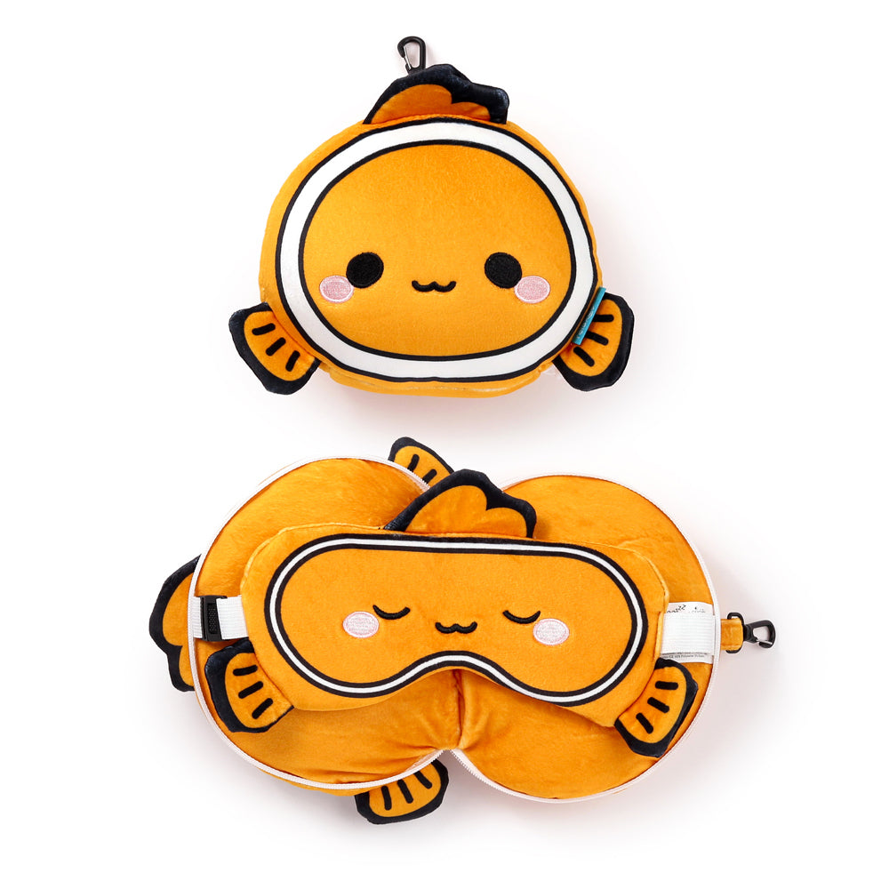 2x 2pc Relaxeazzz Clownfish Pillow Plush & Sleeping Eye Mask - Orange