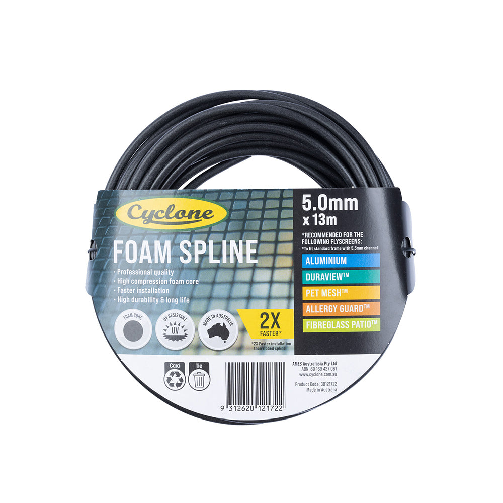 2PK Cyclone Pro Foam Spline 5mm x 13m For Fly Screen Frame