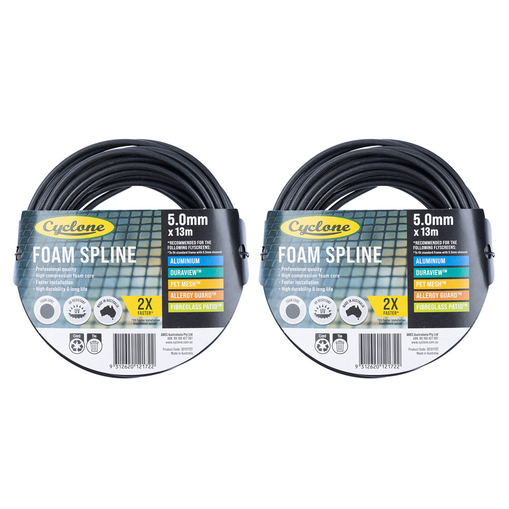 2PK Cyclone Pro Foam Spline 5mm x 13m For Fly Screen Frame