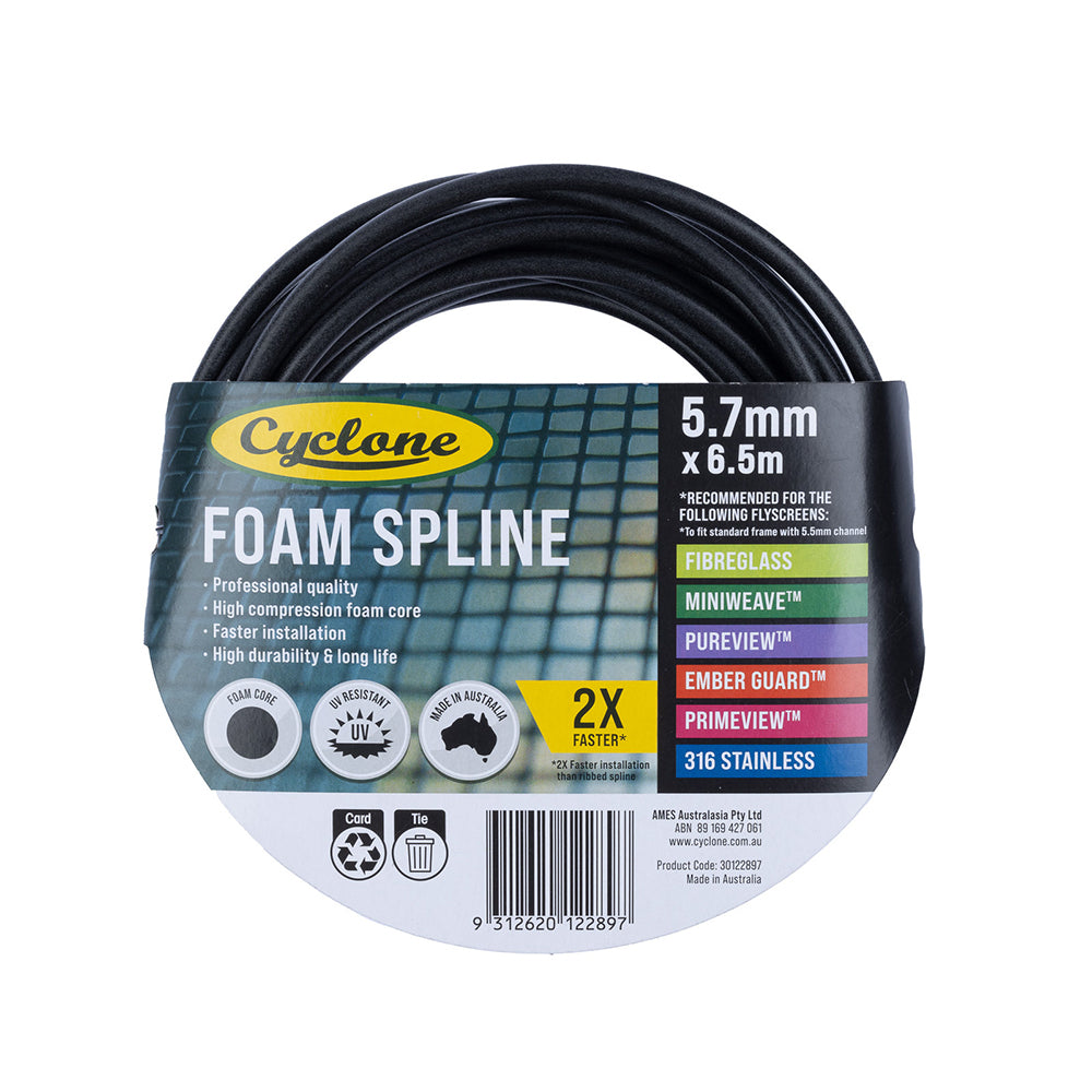 2PK Cyclone Pro Foam Spline 5.7mm x 6.5m For Fly Fly Screen Frame