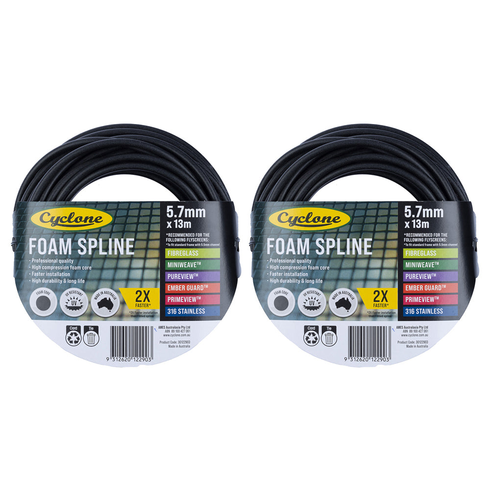 2PK Cyclone Pro Foam Spline 5.7mm x 13m For Fly Fly Screen Frame