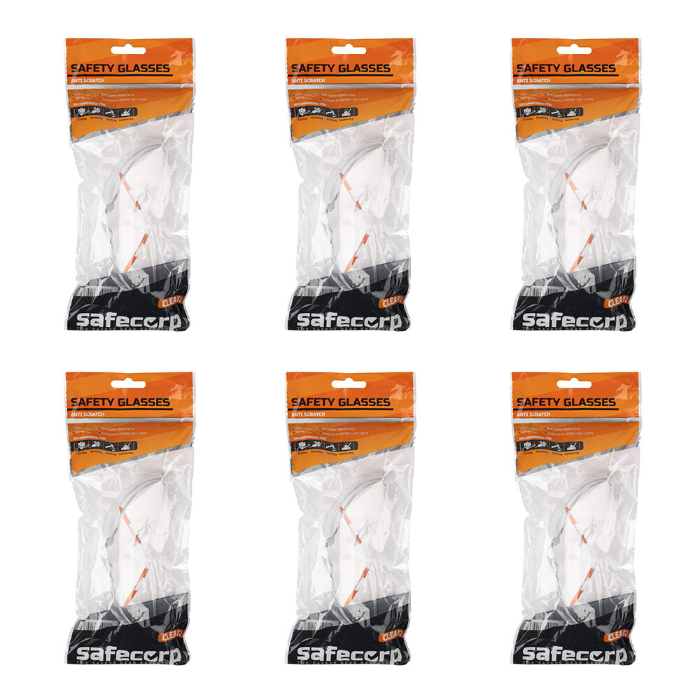 6PK Safecorp Clear PPE Safety Specs Glasses Anti Fog Anti Scratch UV Resistant