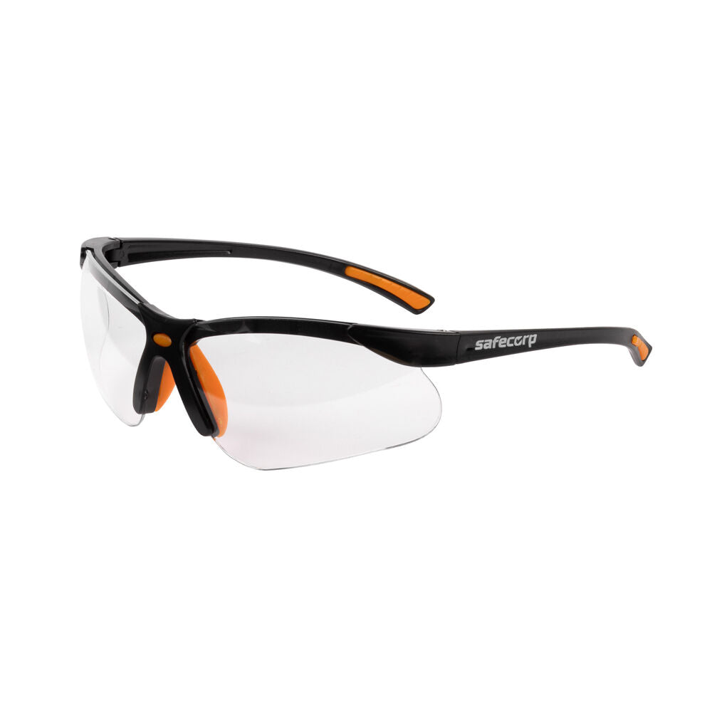 3PK Safecorp Clear PPE Safety Specs Glasses Anti Fog Anti Scratch Black/Orange
