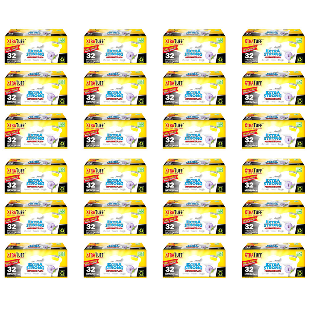 24x 32pc XtraTuff Extra Strong Trash Bags Bin/Waste Garbage Plastic 15.1L Small
