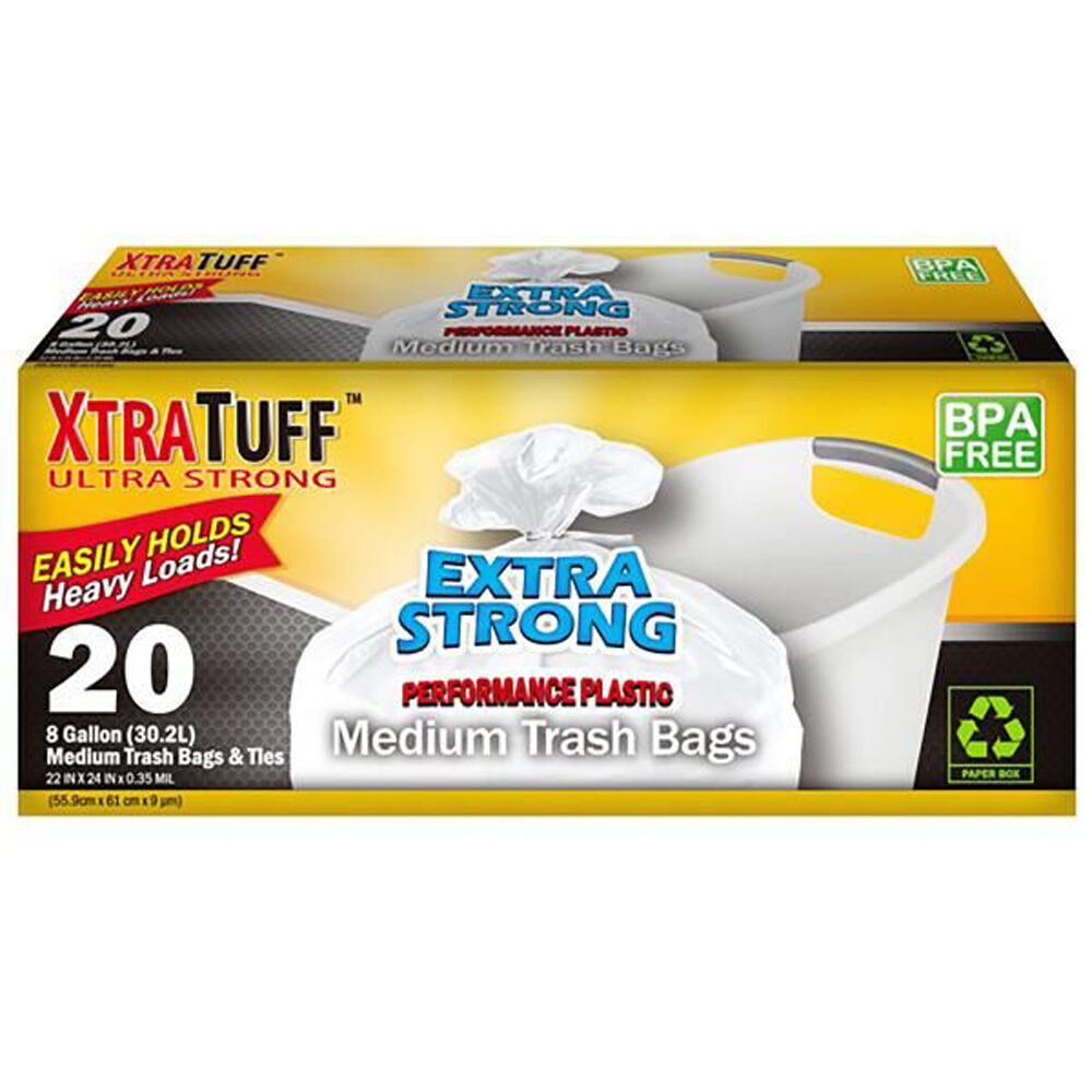 24x 20pc XtraTuff Extra Strong Trash Bags Bin/Waste Garbage Plastic 30.2L Medium