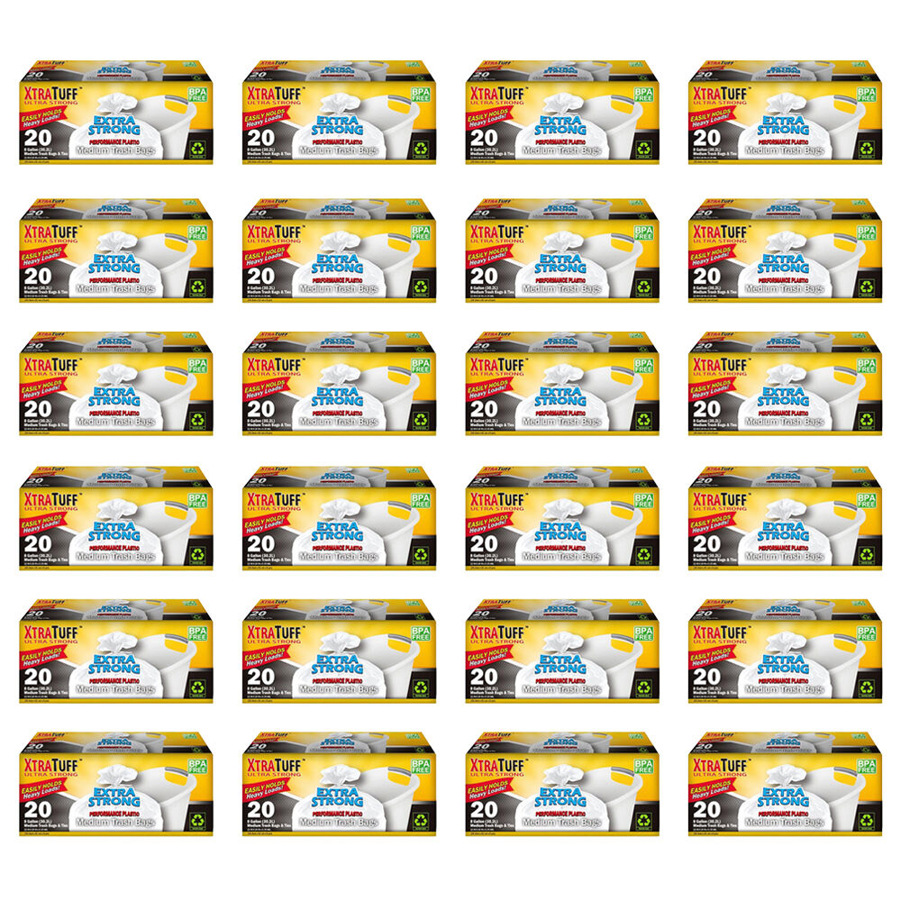 24x 20pc XtraTuff Extra Strong Trash Bags Bin/Waste Garbage Plastic 30.2L Medium