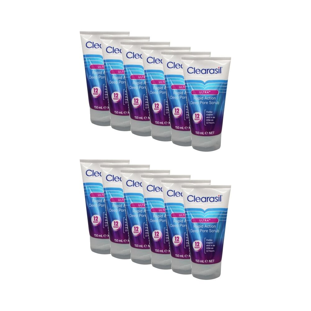 12PK Clearasil Skincare Deep Pore Scrub Ultra Rapid Action 2% Salicylic Acid 150ml