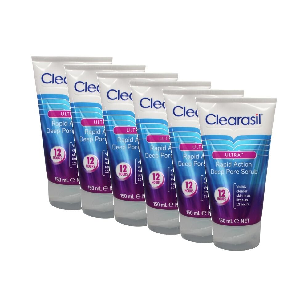 6PK Clearasil Skincare Deep Pore Scrub Ultra Rapid Action 2% Salicylic Acid 150ml