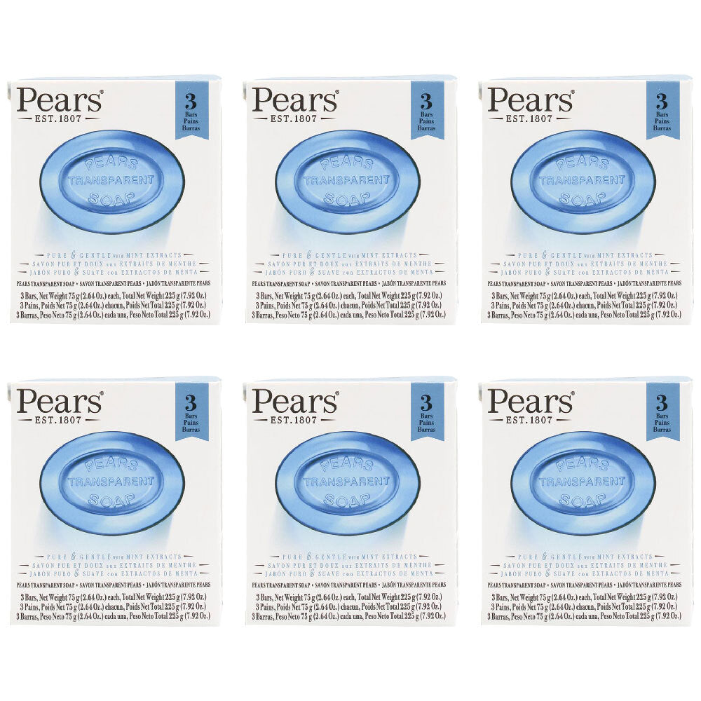 18pc Pears Pure & Gentle 75g Transparent Bar Soap w/ Mint Extracts