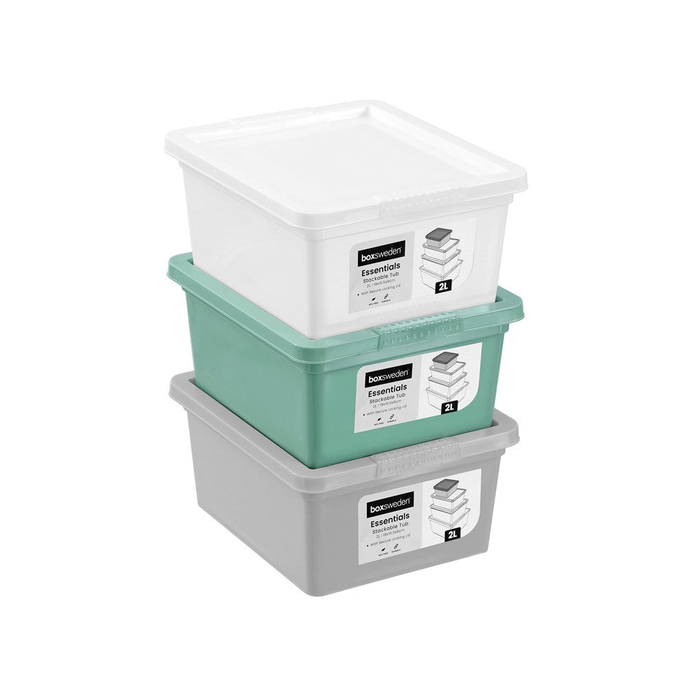12PK Boxsweden Essentials 2L/19cm Stackable Tub w/ Lid - Assorted