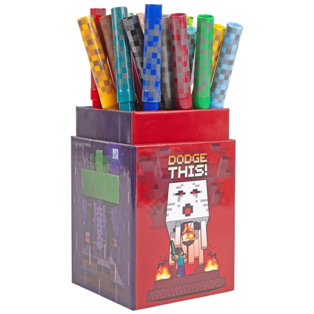 4PK Minecraft Theme Desk Caddy w/25 Colour Markers Kids Art/Craft Accessory