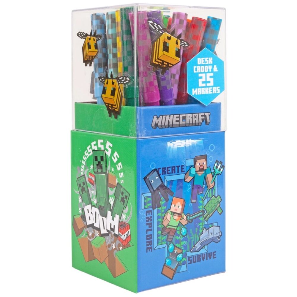 4PK Minecraft Theme Desk Caddy w/25 Colour Markers Kids Art/Craft Accessory