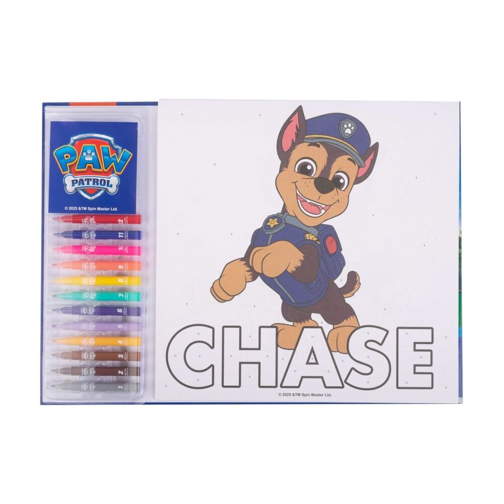 2PK Paw Patrol Colour by Numbers Kids Art Kit w/12 Markers 30 Colouring Pages 3y+