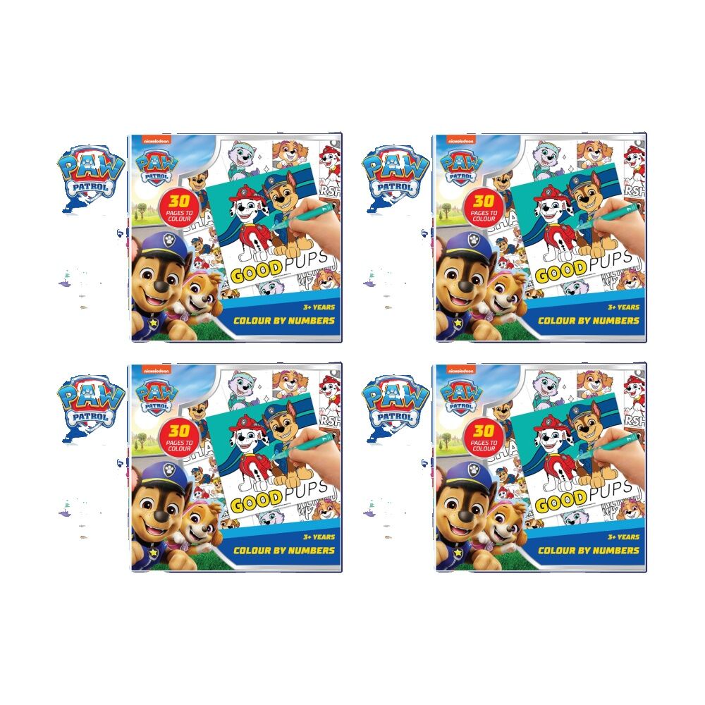4PK Paw Patrol Colour by Numbers Kids Art Kit w/12 Markers 30 Colouring Pages 3y+