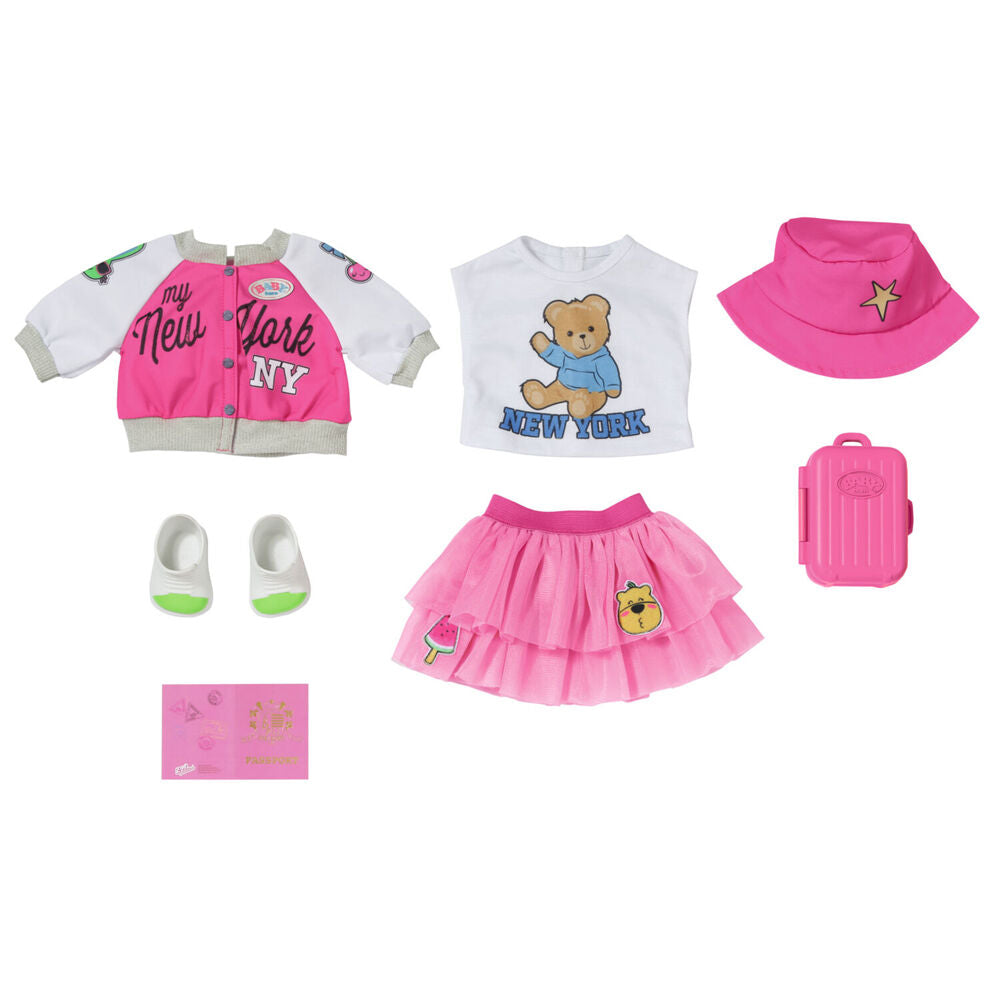 Baby Born Travel Set Accessories & Outfit For 43cm Dolls Pink 3y+