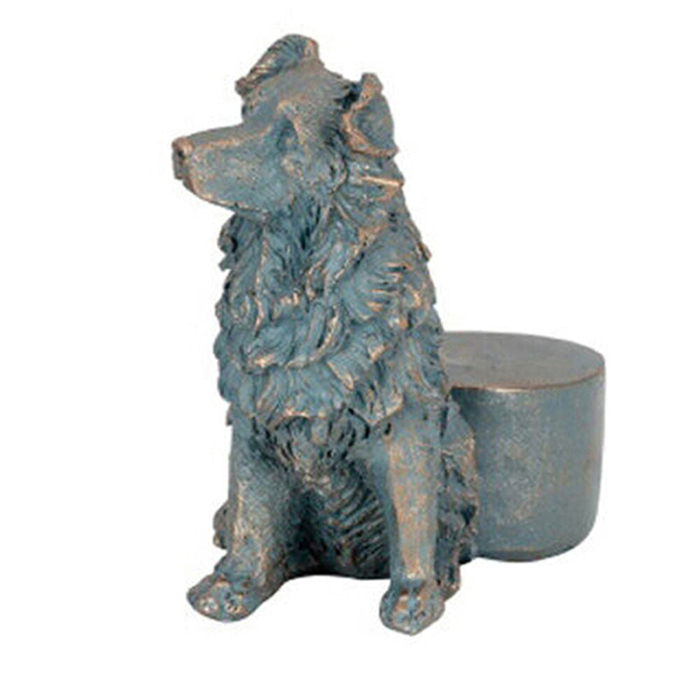 3PK Polyresin Border Collie Dog Planter Pot Feet Riser Aged Brass
