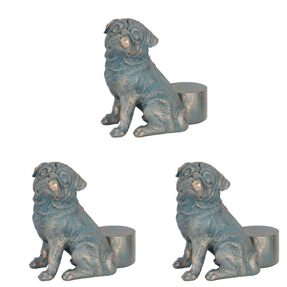 3PK Polyresin Pug Dog Planter Pot Feet Riser Aged Brass