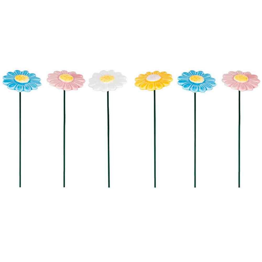 6PK Daisy Ceramic Stick Outdoor Decoration 30cm Multicoloured Assorted