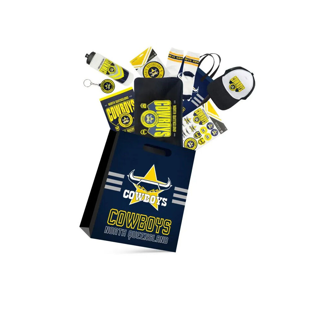 NRL North Qld Cowboys Showbag with Duffle Bag Drink Bottle Cap - 8y+