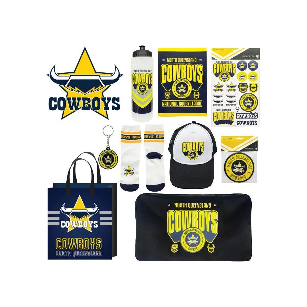 NRL North Qld Cowboys Showbag with Duffle Bag Drink Bottle Cap - 8y+