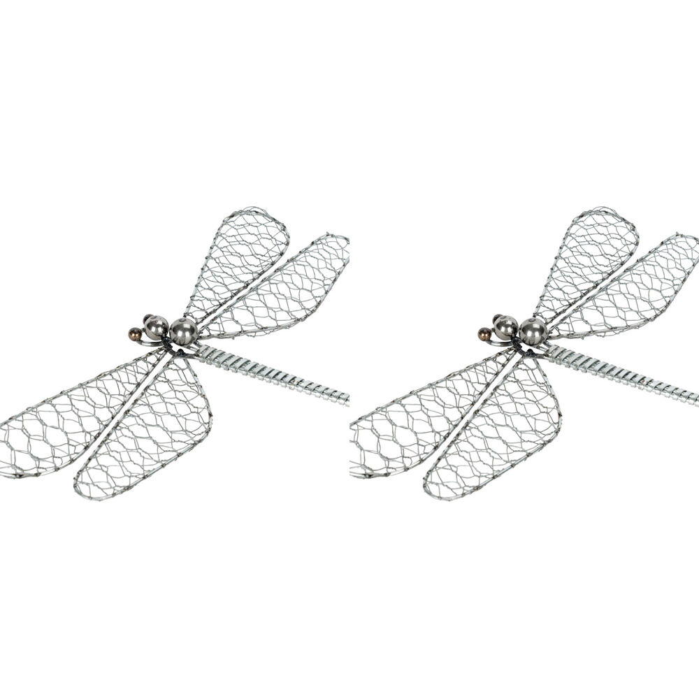 2PK Medium Steel/Bronze Wire Dragonfly 29x18cm Assorted