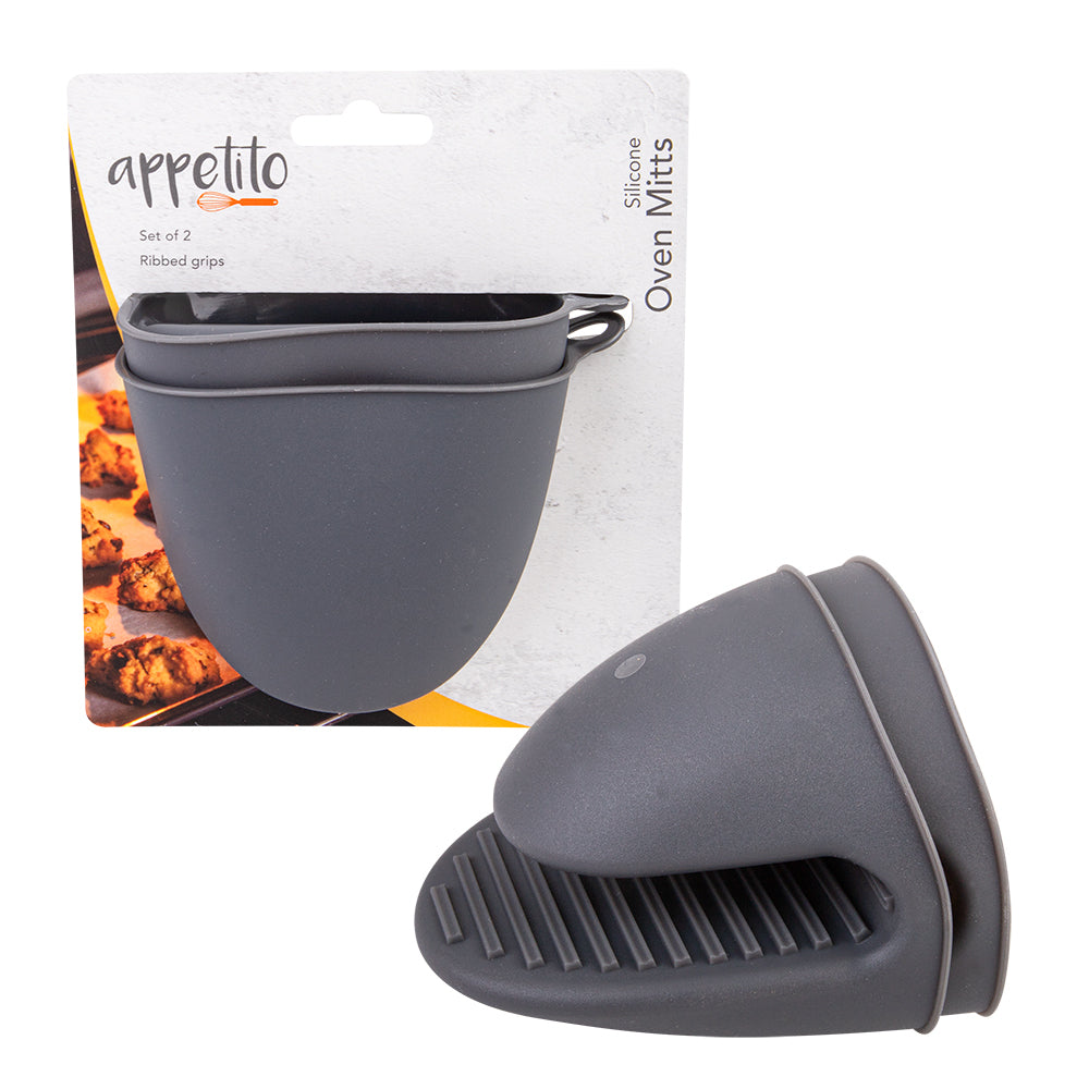 4PK Appetito Heat Resistant Silicone Oven Mitts Set 2 Grey