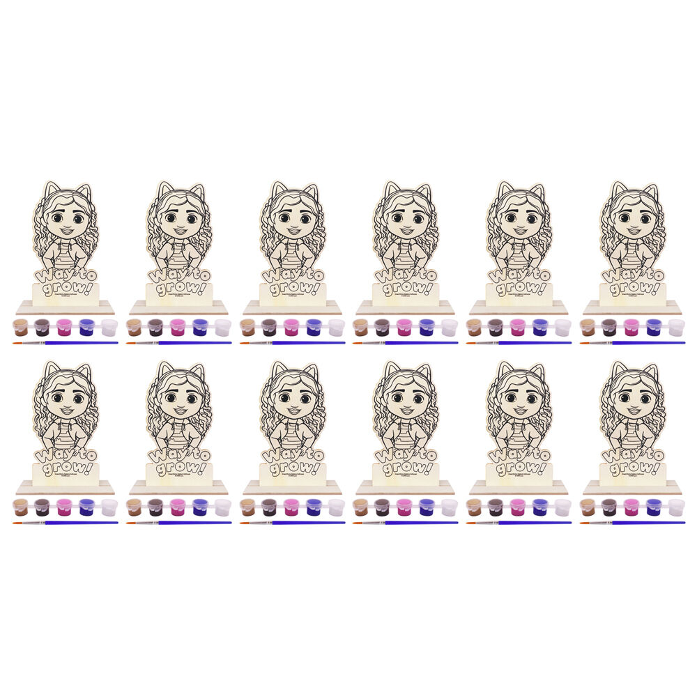 12PK Gabbys Dollhouse Paint Your Own Wooden Character Kids Art Craft Kit 3y+