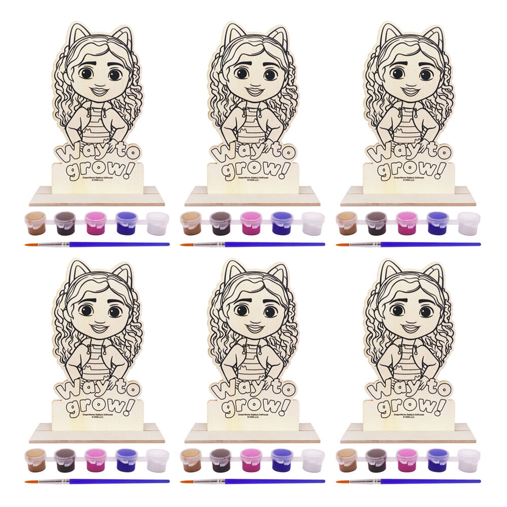 6PK Gabbys Dollhouse Paint Your Own Wooden Character Kids Art Craft Kit 3y+