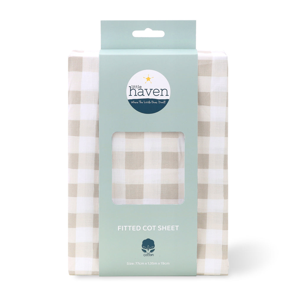 2PK Little Haven Cot Fitted Natural Check Baby Bedding Sheet 135cm