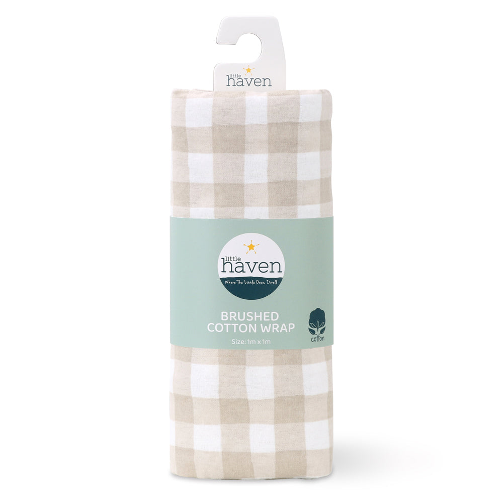 3PK Little Haven Brushed Cotton Natural Check Baby Wrap Blanket 100cm