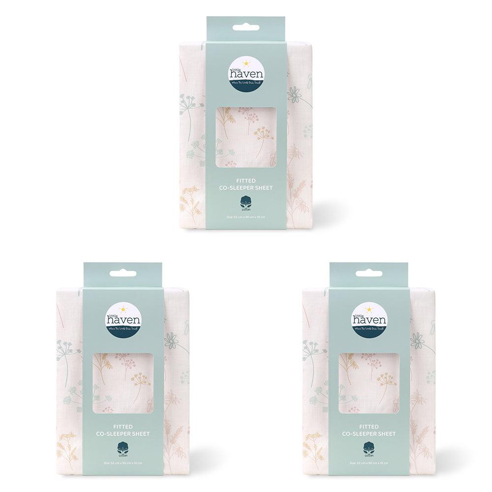 3PK Little Haven Co-Sleeper Wild Flower Baby Bedding Sheet 90cm