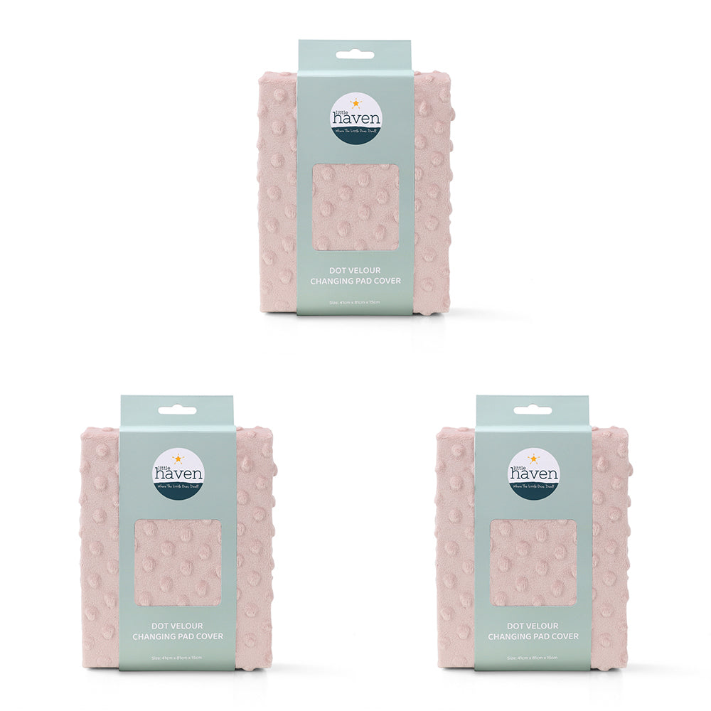 3PK Little Haven Dot Velour Soft Baby Changing Pad Cover Rose 88cm