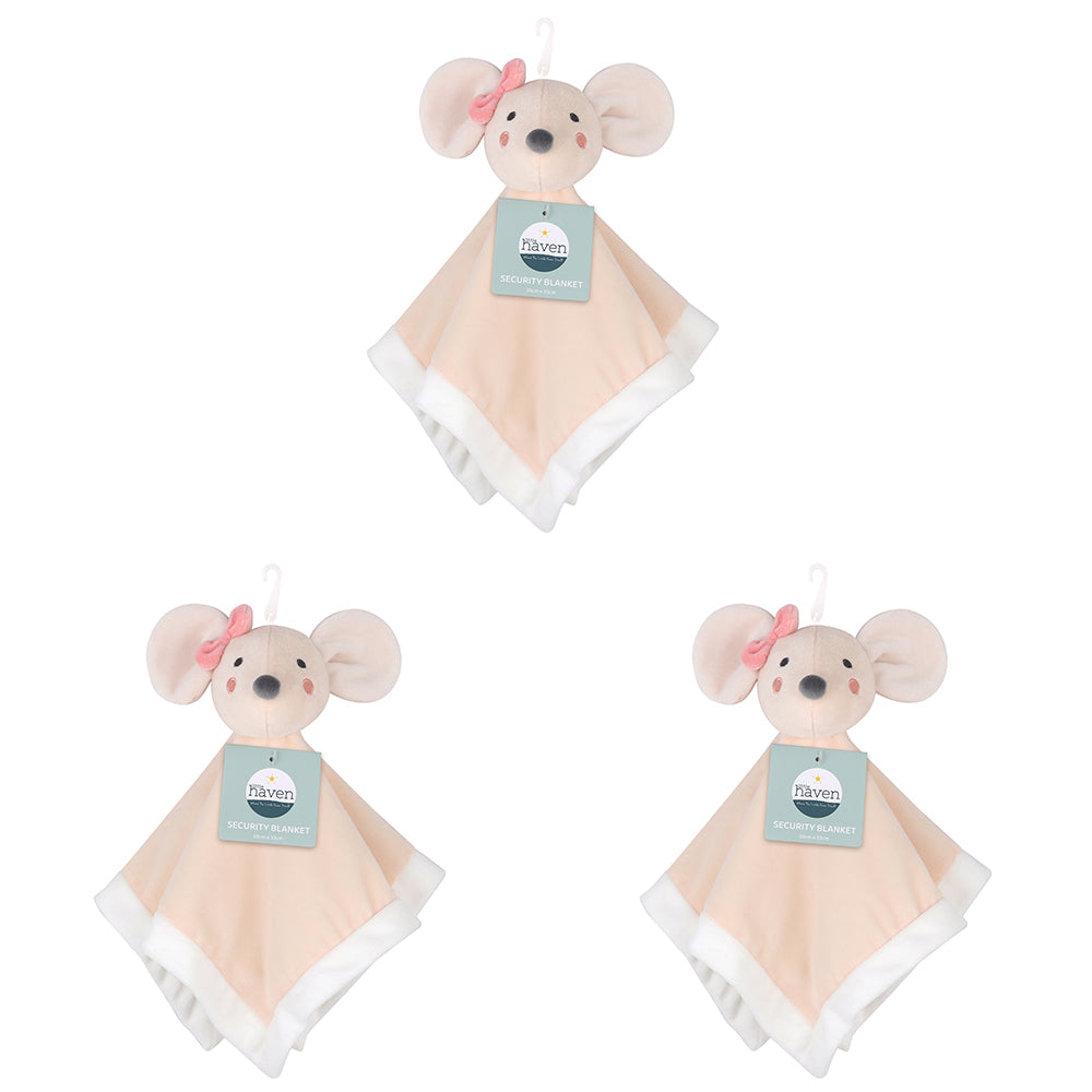 3PK Little Haven Security Mouse Baby Wrap Blanket 32cm 0M+